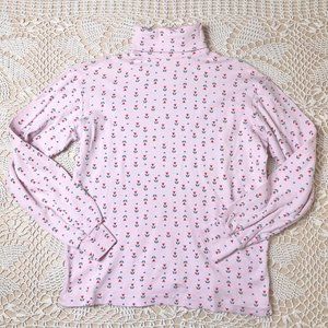 Vintage 1980s SKYR Girls 14-16 Pink Tulip Floral Turtleneck Long Sleeve Shirt